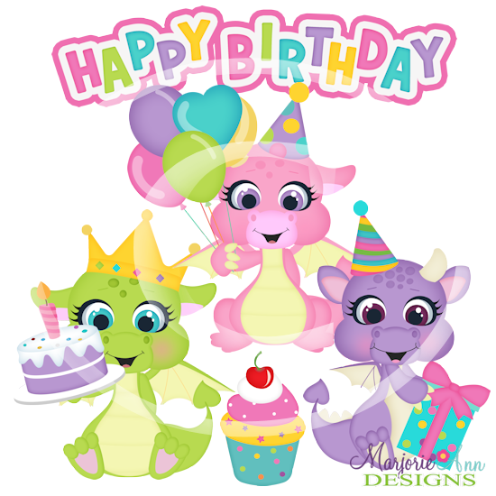 Birthday Dragons SVG Cutting Files/Paper Piecing Set+Clipart - Click Image to Close